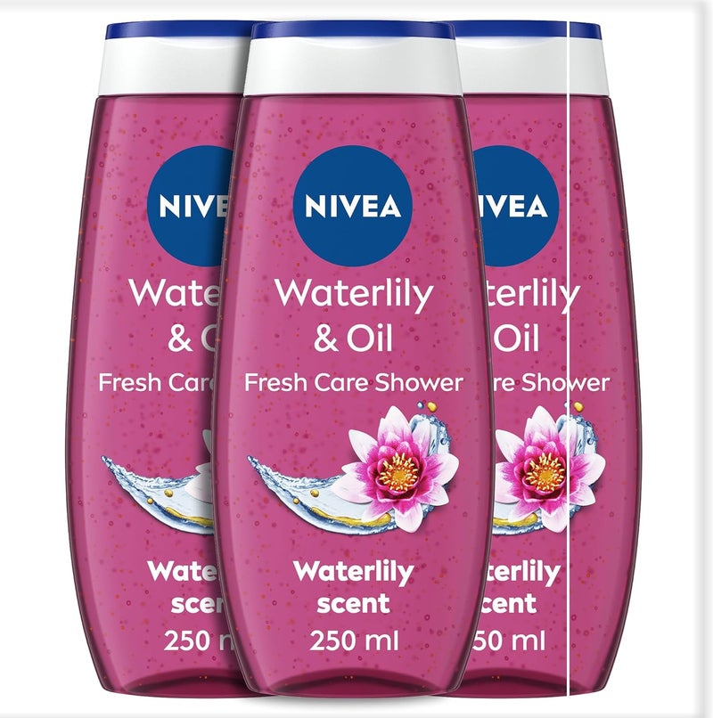 NIVEA Shower Gel Body Wash, Waterlily & Oil with Vitamins, 3x250ml - Image 1